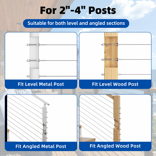 Fulifix 1/8" Cable Railing Tensioner, 20 Pack Swage Threaded Stud Terminal, T316 SS Cable Railing Fittings for 2" x 2" Wood Metal Post, Model LT11