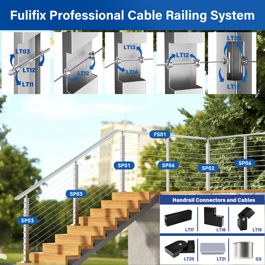 Fulifix 1/8" Cable Railing Tensioner, 20 Pack Swage Threaded Stud Terminal, T316 SS Cable Railing Fittings for 2" x 2" Wood Metal Post, Model LT11