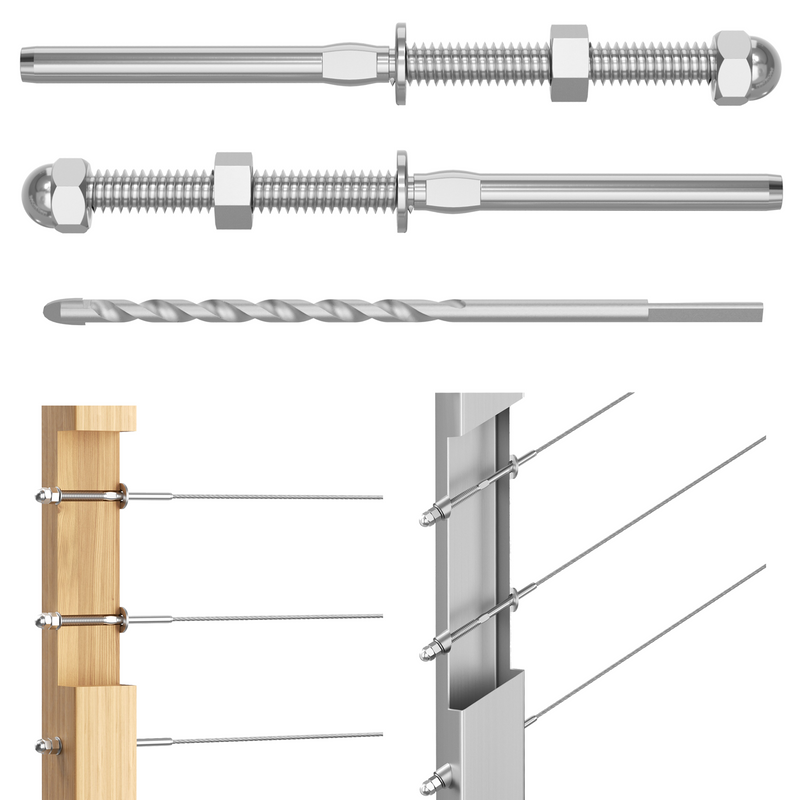 Load image into Gallery viewer, Fulifix 1/8&quot; Cable Railing Tensioner, 20 Pack Swage Threaded Stud Terminal, T316 SS Cable Railing Fittings for 2&quot; x 2&quot; Wood Metal Post, Model LT11
