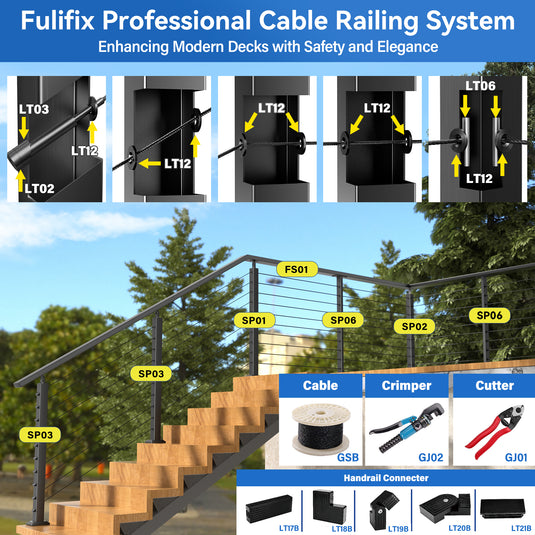 Fulifix Cable Railing Adhesive Grommet, 20Pack Black Protector Sleeves for 1/8" to 3/16" Wire Rope, T316 SS Hardware for Wood Metal Post, LT12