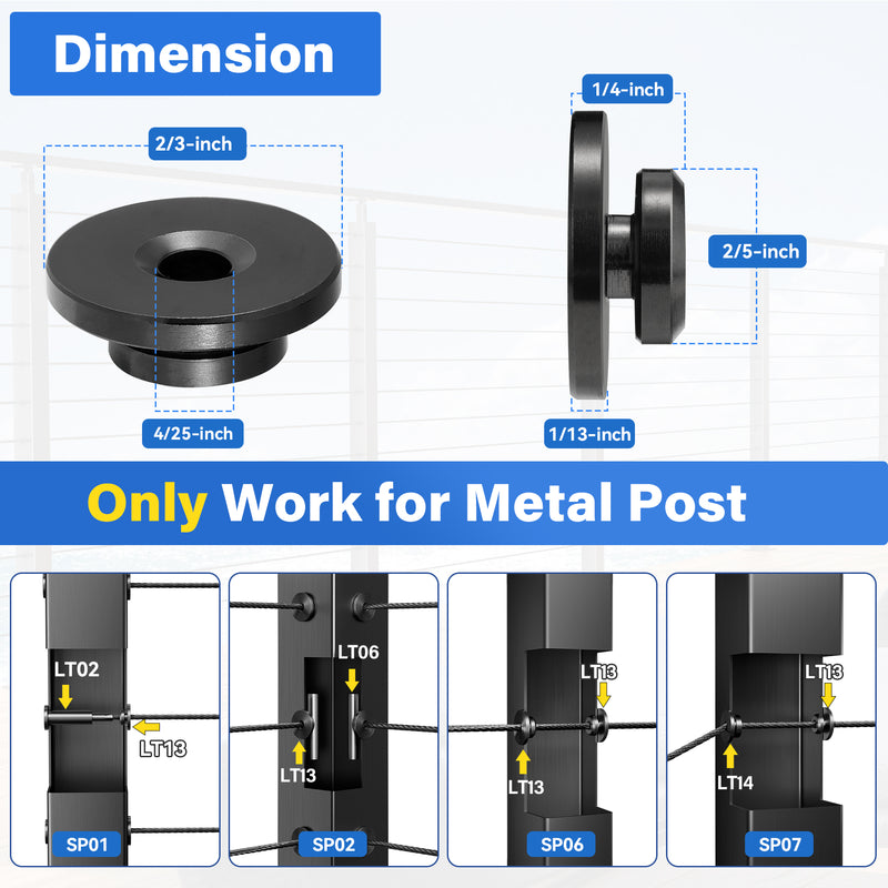 Load image into Gallery viewer, Fulifix Cable Railing Protector Sleeve Kit, 20Pack Black 1/8&quot; Wire Rope T316 Stainless Steel Protective Grommets Hardware for Level Metal Posts, LT13
