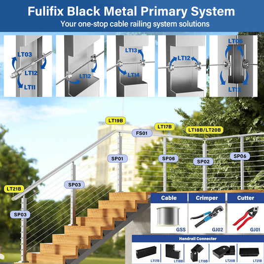 Fulifix Railing Handrail Accessories, 2 Pack Vertical Pivot Handrail Connector, High Strength POM Cable Railing Handrail Fittings, Model LT19