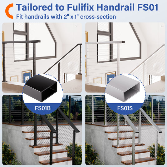 Fulifix Railing Handrail Accessories, 2 Pack Handrail End Cap, 2" x 1", High Strength POM Rectangle Handrail Plug for Top Railing, Model LT21