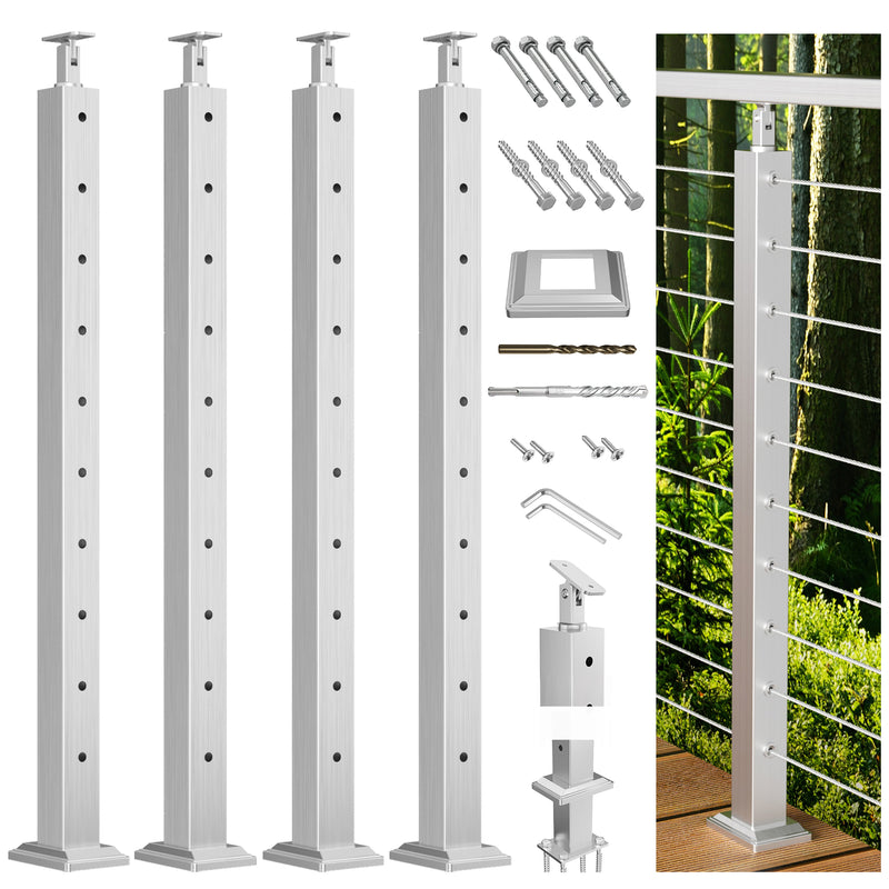 Load image into Gallery viewer, Fulifix Cable Railing Post, Level Drilled Railing Post, 36&quot; x 2&quot; x 2&quot;, Adjustable Top Mount, T316 SS Railing Post for Level Section, Model SP01
