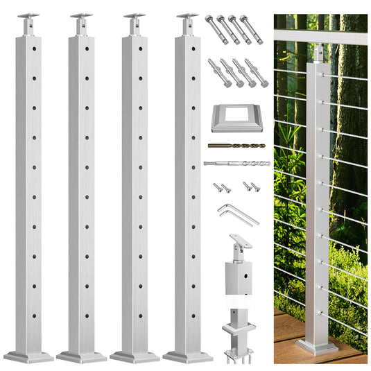 Fulifix Cable Railing Post, Level Drilled Railing Post, 36" x 2" x 2", Adjustable Top Mount, T316 SS Railing Post for Level Section, Model SP01