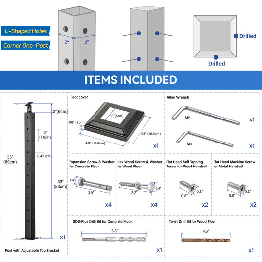 Fulifix Cable Railing Corner Post, 36