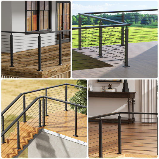 Fulifix Cable Railing Corner Post, 36"x2"x2", L-Shaped Pre-Drilled, T316 Stainless Steel Black Level One-Post Corner for Deck Railing System, SP02