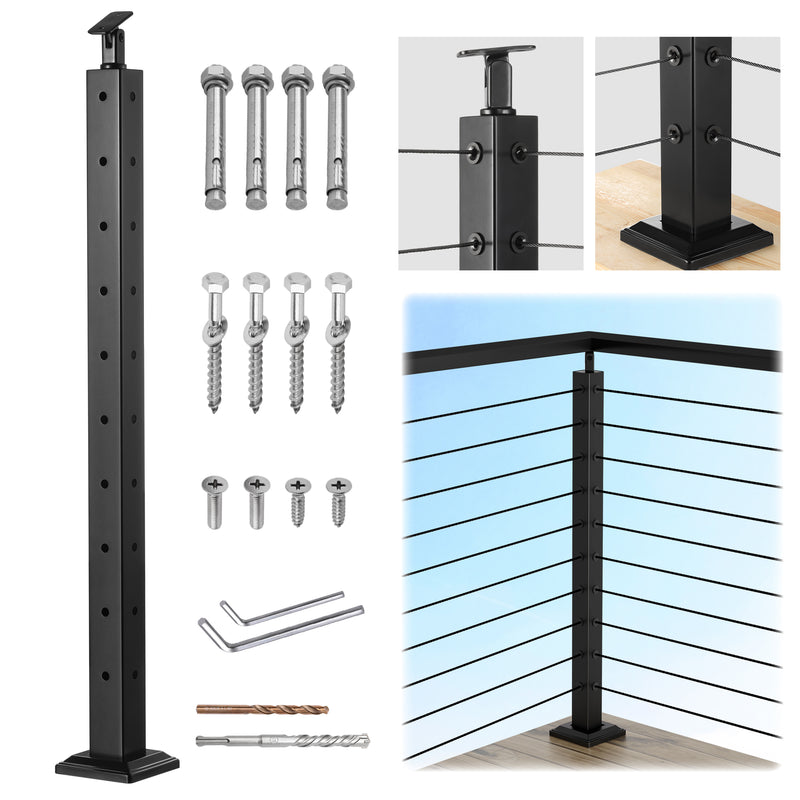 Load image into Gallery viewer, Fulifix Cable Railing Corner Post, 36&quot;x2&quot;x2&quot;, L-Shaped Pre-Drilled, T316 Stainless Steel Black Level One-Post Corner for Deck Railing System, SP02
