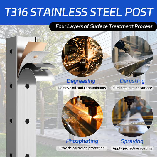 Fulifix Cable Railing Post, Corner Drilled Railing Post, 36" x 2" x 2", Adjustable Top Mount, T316 SS Railing Post for Corner Section, Model SP02