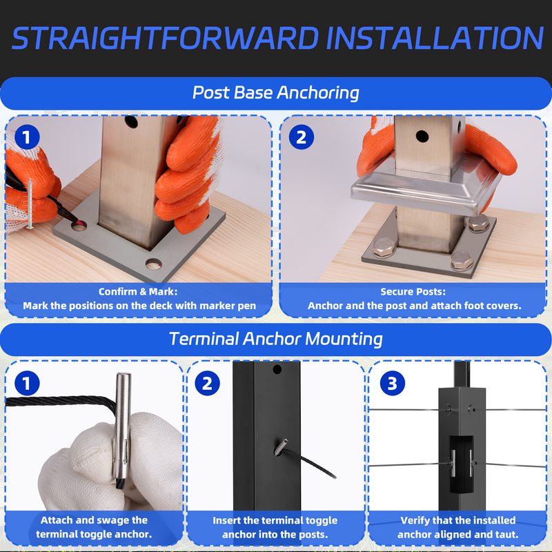 Load image into Gallery viewer, Fulifix Cable Railing Post, Corner Drilled Railing Post, 36&quot; x 2&quot; x 2&quot;, Adjustable Top Mount, T316 SS Railing Post for Corner Section, Model SP02
