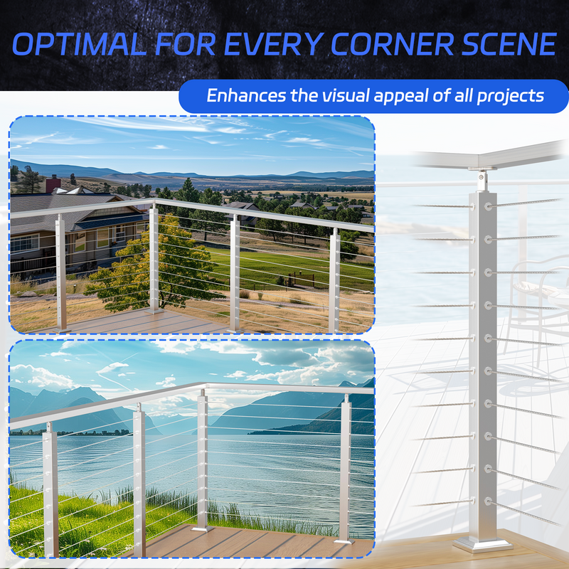 Load image into Gallery viewer, Fulifix Cable Railing Post, Corner Drilled Railing Post, 36&quot; x 2&quot; x 2&quot;, Adjustable Top Mount, T316 SS Railing Post for Corner Section, Model SP02
