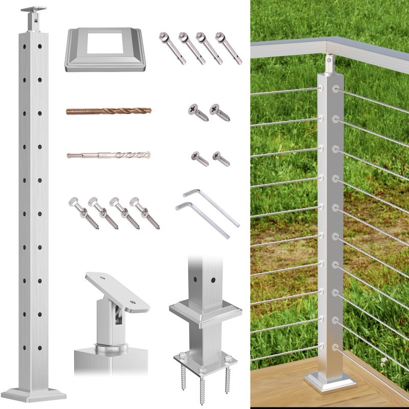 Load image into Gallery viewer, Fulifix Cable Railing Post, Corner Drilled Railing Post, 36&quot; x 2&quot; x 2&quot;, Adjustable Top Mount, T316 SS Railing Post for Corner Section, Model SP02
