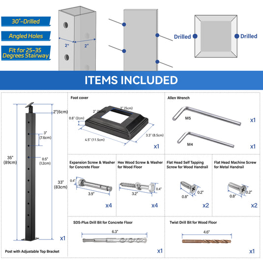 Fulifix Cable Railing Stair Post, 36