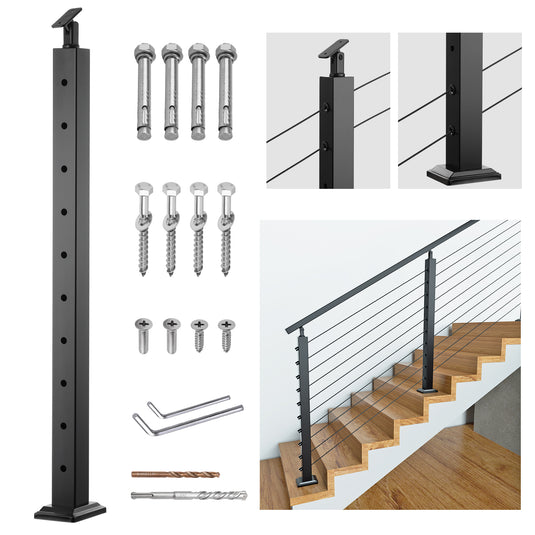 Fulifix Cable Railing Stair Post, 36"x2"x2", 30° Angled Hole, T316 Stainless Steel Black Post for 25-35 Degrees Stairway Deck Railing, SP03