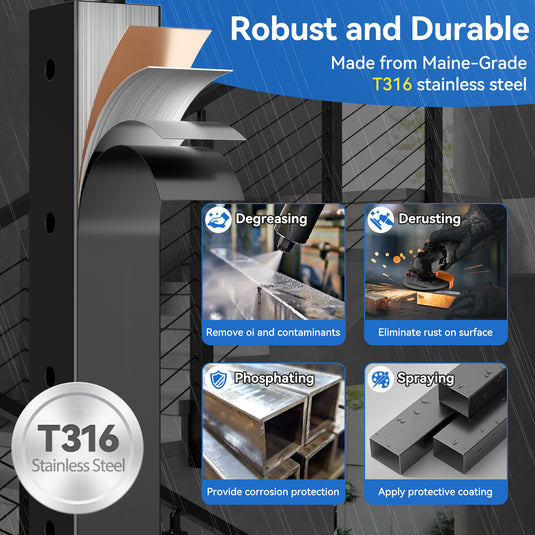 Fulifix Side Mount Stair Post, 36"x2"x2", 30° Angled Hole, T316 Stainless Steel Black Post for 25-35° Right-Side Upstairs Deck Cable Railing, SP05