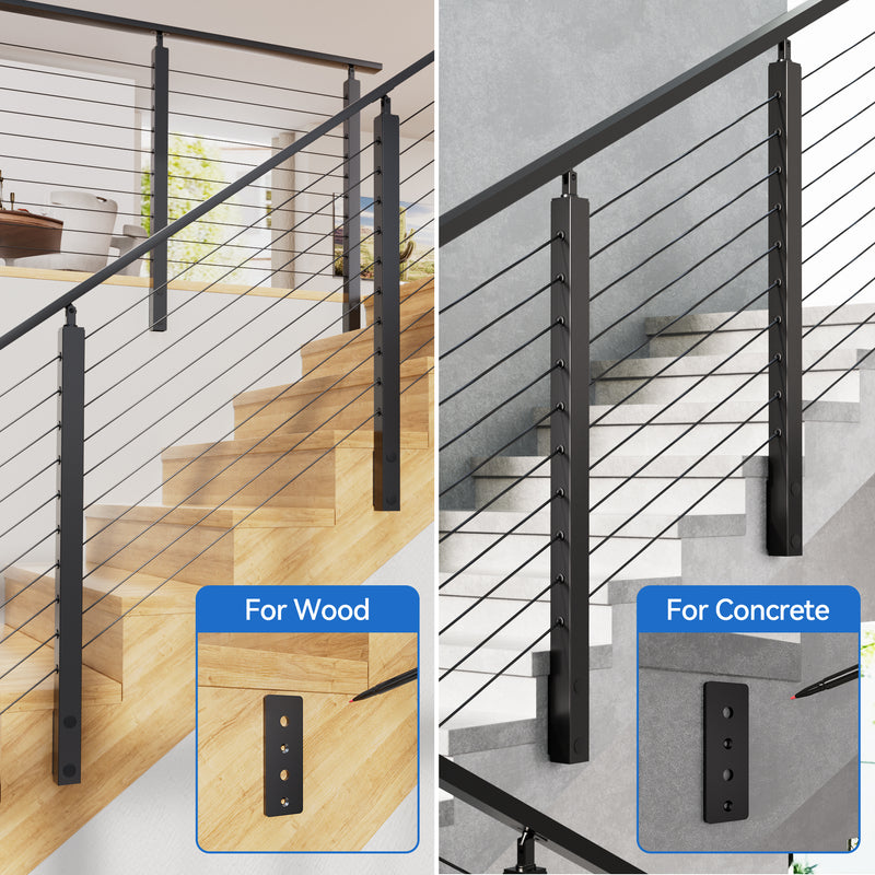 Load image into Gallery viewer, Fulifix Side Mount Stair Post, 36&quot;x2&quot;x2&quot;, 30° Angled Hole, T316 Stainless Steel Black Post for 25-35° Right-Side Upstairs Deck Cable Railing, SP05
